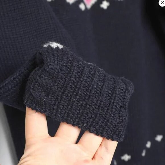 Vintage St Michael Fair Isle Wool Blend Sweater Pullover Navy Blue White Pink - Picture 11 of 13